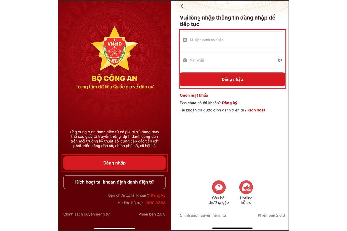 Đăng nhập ứng dụng VNeID