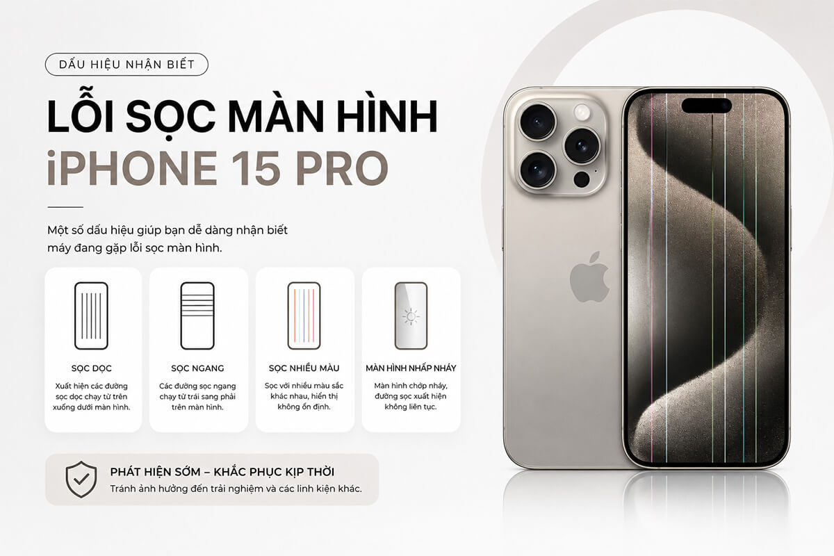 Dấu hiệu nhận biết lỗi sọc màn hình iPhone 15 Pro Dấu hiệu nhận biết lỗi sọc màn hình iPhone 15 Pro