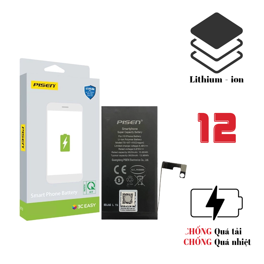Pin iPhone 12 dung lượng chuẩn - Chính hãng Pisen