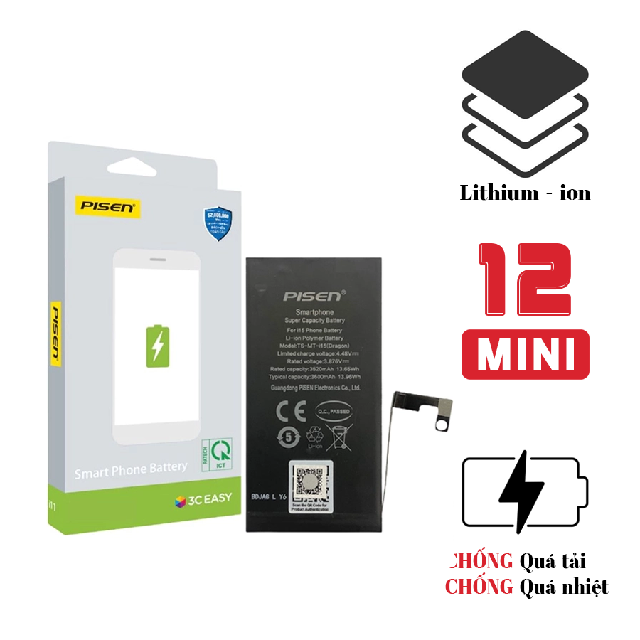 Pin iPhone 12 Mini dung lượng chuẩn - Chính hãng Pisen
