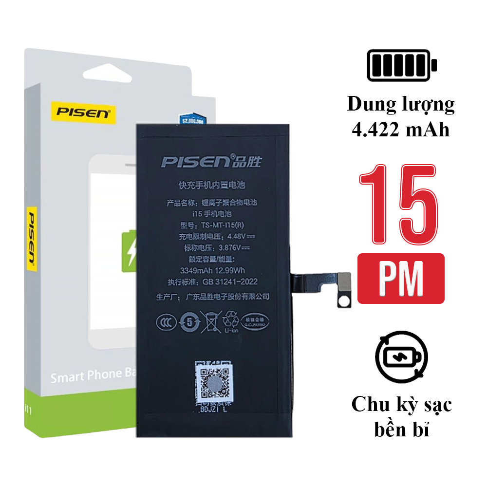 Pin iPhone 15 Pro Max chính hãng Pisen