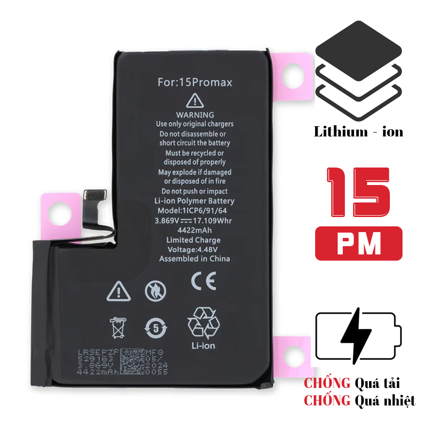 Pin iPhone 15 Pro Max dung lượng cao - Chính hãng