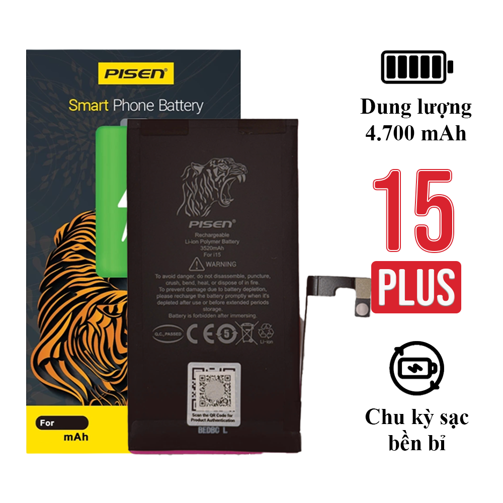Pin iPhone 15 Plus chính hãng Pisen