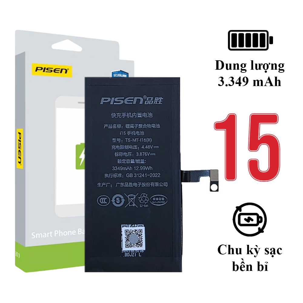 Pin iPhone 15 chính hãng Pisen
