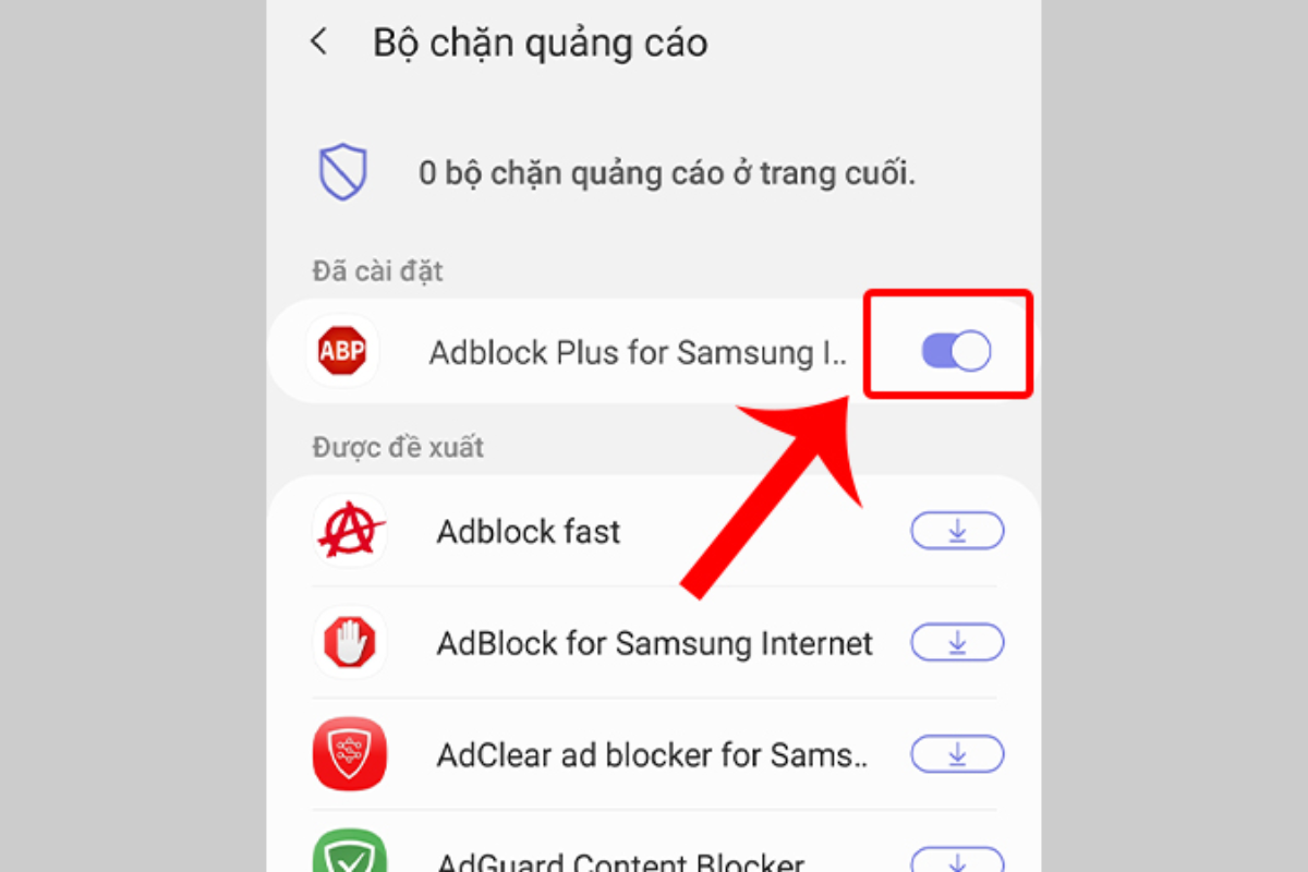 Tối ưu hóa bộ chặn quảng cáo trên trình duyệt Samsung Internet